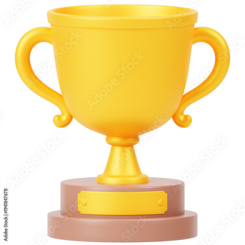 gold trophy cup 3d render icon in cartoon plastic style minimal isolated on transparent white background