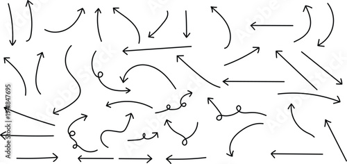 Collection of hand drawn arrows in various directions and styles