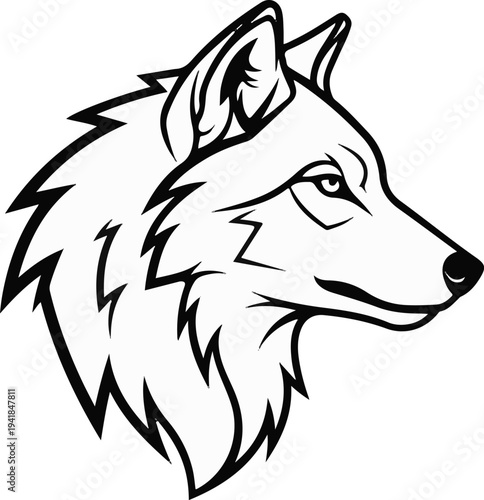 Stylized line art of a wolf's head, facing right, with sharp fur accents