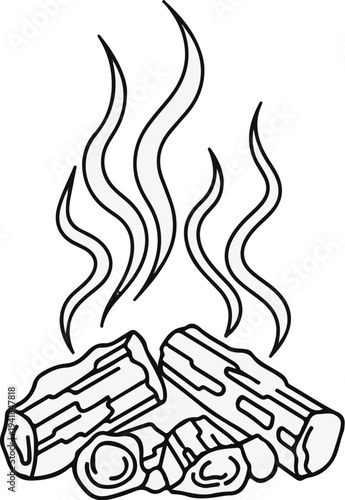 Stylized line drawing of a campfire with flames and logs