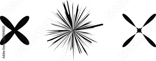 Three black helicopter blade designs on a white background