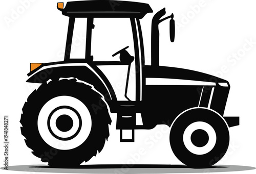 Tractor minimal vector icon, simple flat agriculture machinery symbol, clean geometric shapes, isolated on white background