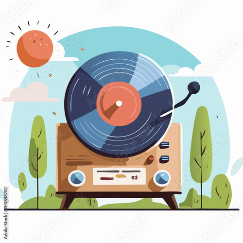 Vintage Record Player with Vinyl Record.