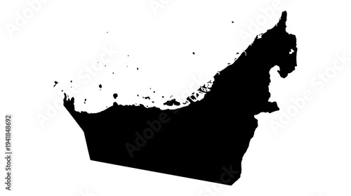 United Arab Emirates Map Silhouette - Black Outline Icon of UAE on White Background