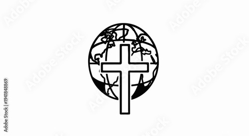 Stylized cross and globe emblem on white background