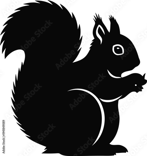 A black silhouette of a squirrel standing on its hind legs