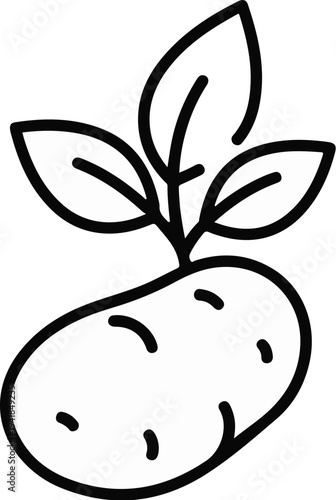 Simple line art of a potato sprouting leaves