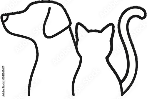 Simple black outline silhouettes of a dog and a cat side by side