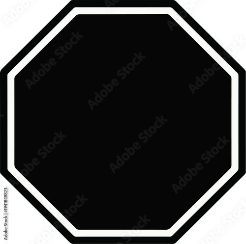 Solid black octagon with thick white outline. Simple geometric shape