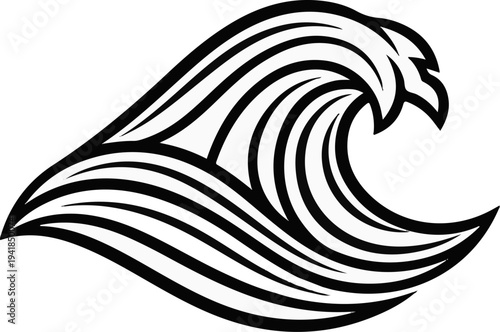 Stylized black and white cresting wave illustration
