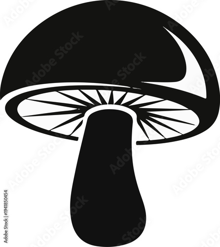 Stylized black mushroom silhouette with radial lines under the cap