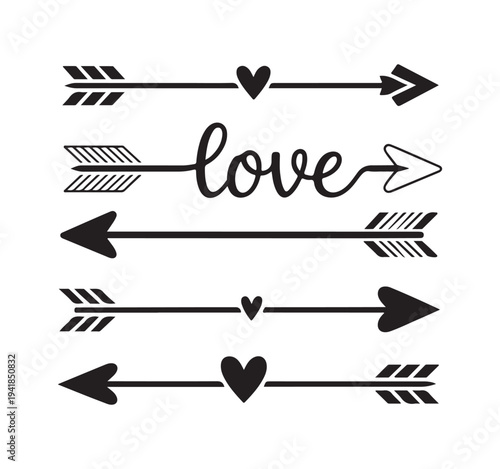Five arrows love heart graphic design element on white background