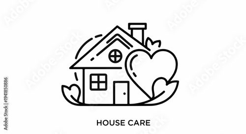 Stylized house with heart and leaves, representing home care