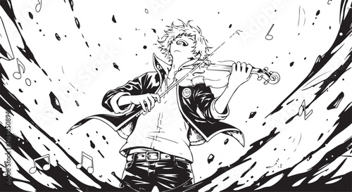 Vector illustration of man playing violin in dynamic motion
