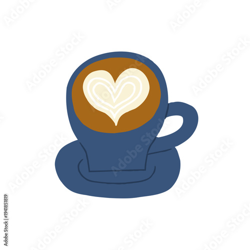 Hand Drawn Illustration of Latte Art Coffee Cup