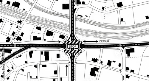 Detailed Road Map Illustration of a Complex Intersection.