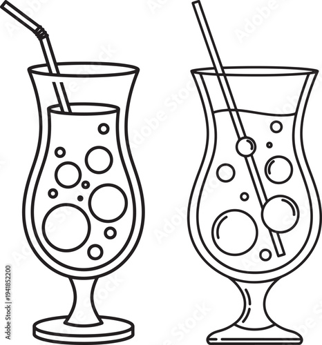 Cocktail glass icon outline, drinks with bubbles