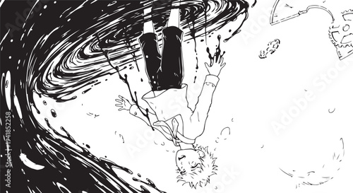 Vector illustration of a person swept away by a swirling wave