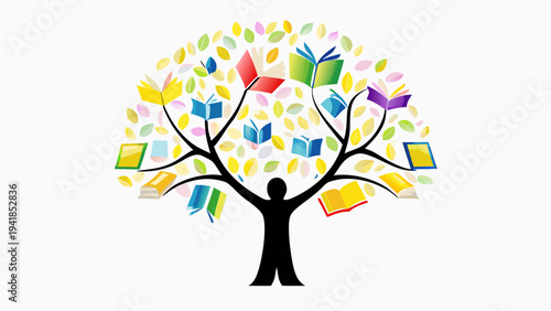 Colorful tree with diverse leaf icons representing unity and diversity