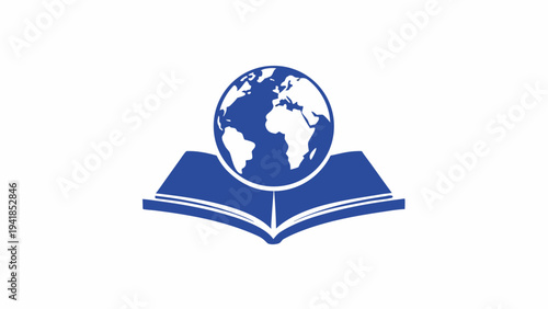 An open book with a globe symbolizing global knowledge and education