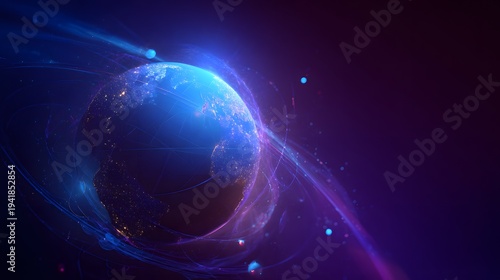 Global digital network illuminates Earth a futuristic vision of interconnectedness and data flow