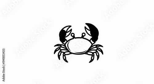 Stylized black crab silhouette with pincers raised on a white background