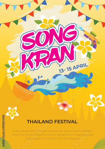 Songkran festival-Thai traditional new year with jasmine garland and water in bowl (Use for Pouring water on hands of revered elders and ask for blessing).