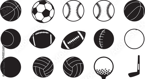 Collection of various sports balls and equipment icons