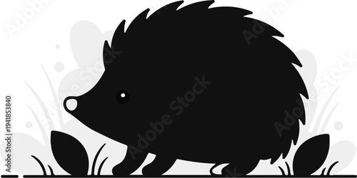 Stylized black hedgehog silhouette with cute eye and quill details
