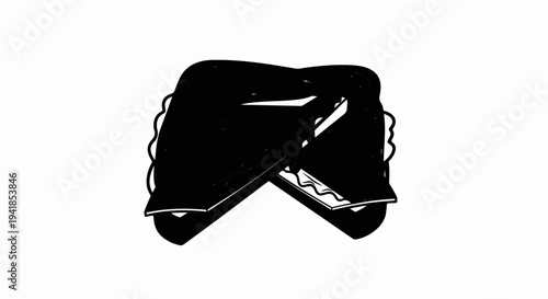 Stylized black illustration of a sandwich with visible filling
