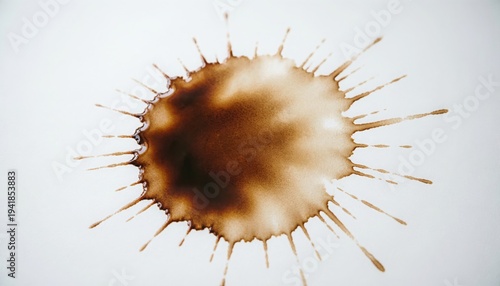 Abstract brown liquid stain, a messy coffee spill dynamically spread on white