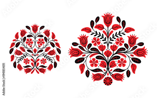 Floral wreath clip art vector set, elegant red flower tracery wreaths for wedding invitation greeting card decorative frame and floral design projects.