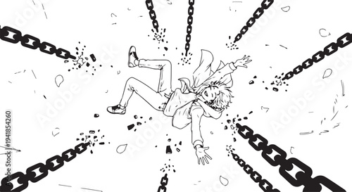 Breaking free vector illustration of a woman from chains