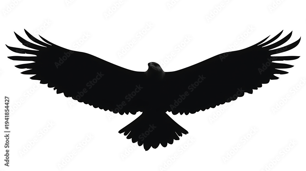 Fototapeta premium A striking silhouette of an eagle in full flight, showcasing the majesty of the bird's wingspan. The image portrays strength, freedom and aerial prowess.
