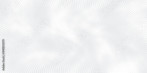 Futuristic white gray particle wave background, dotted digital network texture, abstract big data technology concept, futuristic minimal style. creative background