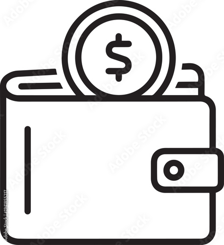 Leather wallet icon with dollar currency coin