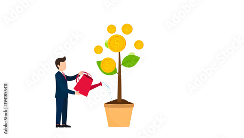 Businessman Watering Money Plant Financial Growth Investment Success Vector
