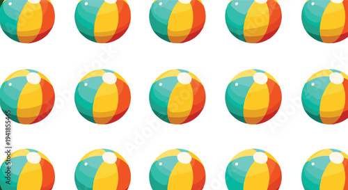 Colorful beach ball seamless pattern vector, summer inflatable ball repeating background, vibrant striped pool toy illustration for vacation, beach party and summer design