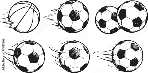 Motion blur soccer balls in various directions and positions