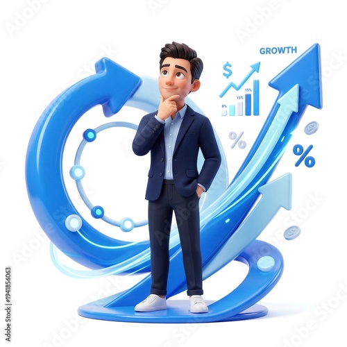 Wallpaper Mural 3D Businessman Thinking About Financial Growth with Upward Arrow Chart Torontodigital.ca