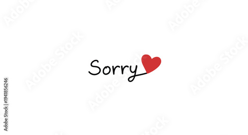 The word Sorry is written in a simple, handwritten-style black font with a small red heart attached to its end on a clean white background.
