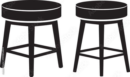 Two black icons of bar stools in silhouette