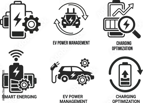 Electric Vehicle Charging Management and Optimization Icons