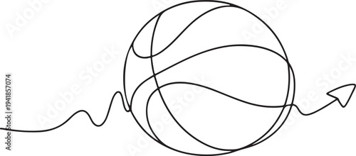 Basketball Ball Continuous Line Drawing Minimal Sports Outline Vector Illustration Isolated On White Background