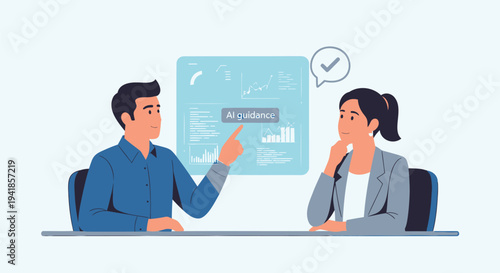 Vector illustration of two business people discussing data