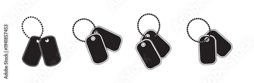 Set of four dog tag necklaces on white background, vector illustration