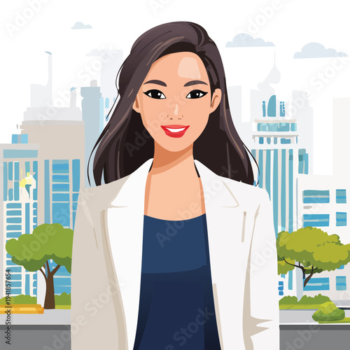 Smiling woman with city background
