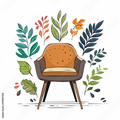 Modern Chair with Leather Upholstery and Wooden Legs.