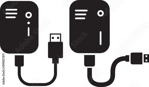Silhouette icon of two power banks connected by cable