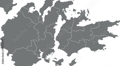 Minimalist Fantasy World Map Illustration with Regional Borders on White Background